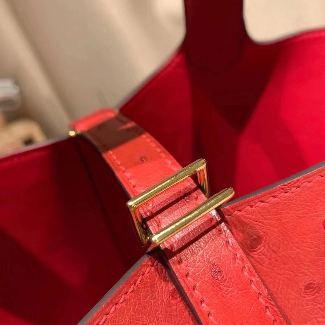 에르메스 피코탄 락18 레드 금장 타조가죽